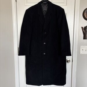Silver Cloud Vtg 90s Black Cashmere Blend Italian Fabric Long Overcoat Men 42R